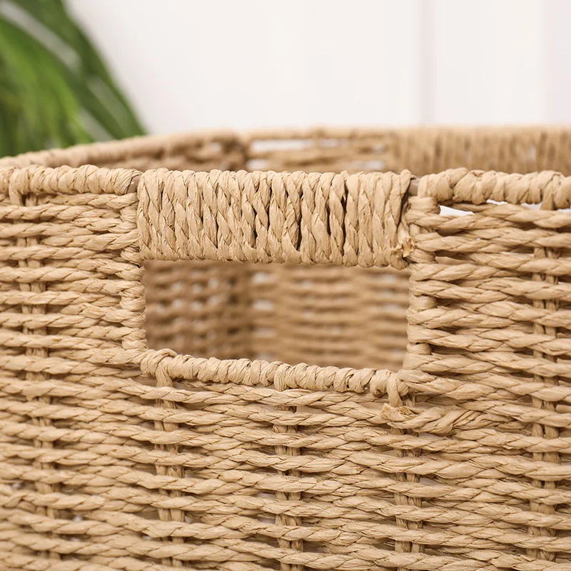 Хит продаж Плетеная соломенная складная бумажная веревка тканая игрушка для хранения одежды корзина еды с ручкой
