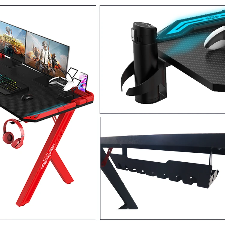 100cm R-Shape LED RGB PC Gaming Desk Extendable Metal Gamer Table with MDF Surface for Office Esports Direct from Manufacturer