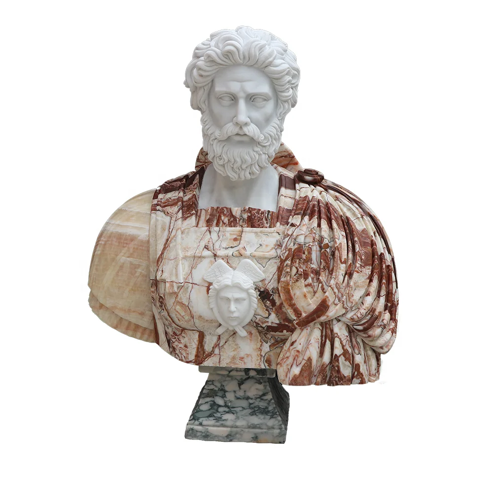 SHENGHUA Customized Natural stone man hand carved mixed color marble roman  bust statue sculpture for sale