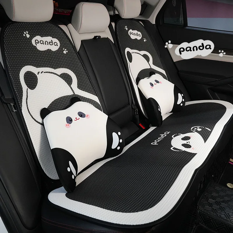 Memory foam panda car headrest lumbar support summer ice silk car cushion four seasons universal comfort car neck pillow