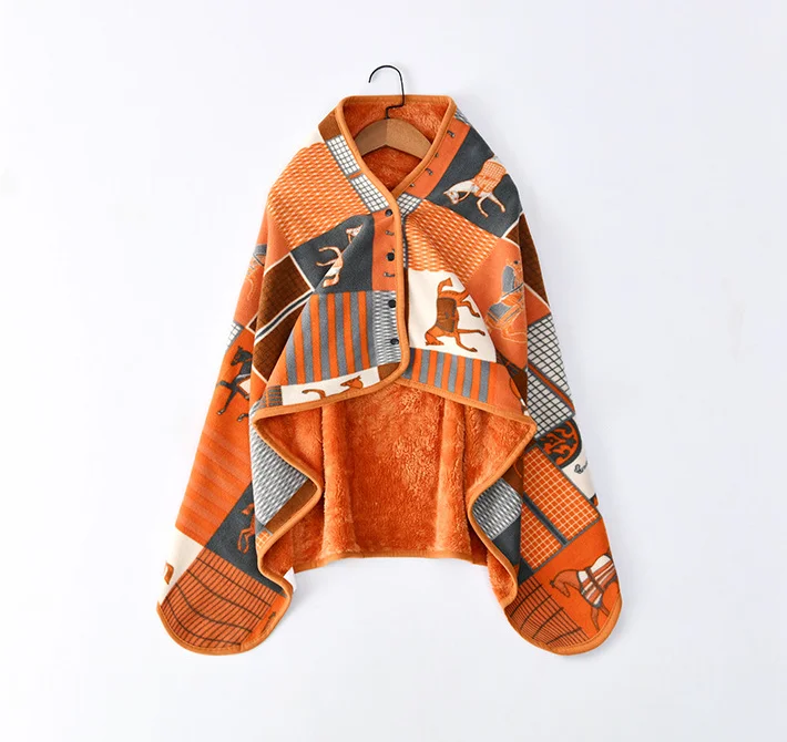 Носимое зимнее одеяло, Двухслойное очень мягкое супер теплое Клетчатое одеяло, плюшевое одеяло, платок, Шейное одеяло