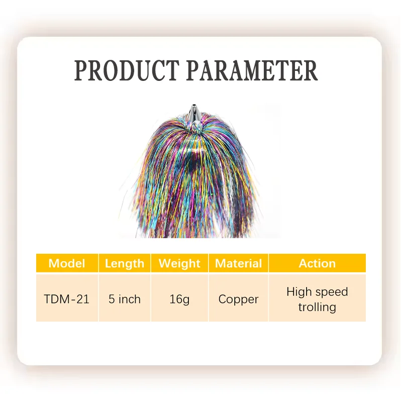 5inch 16g sea witch metal trolling lure copper head with colorful tinsel tuna fishing lure