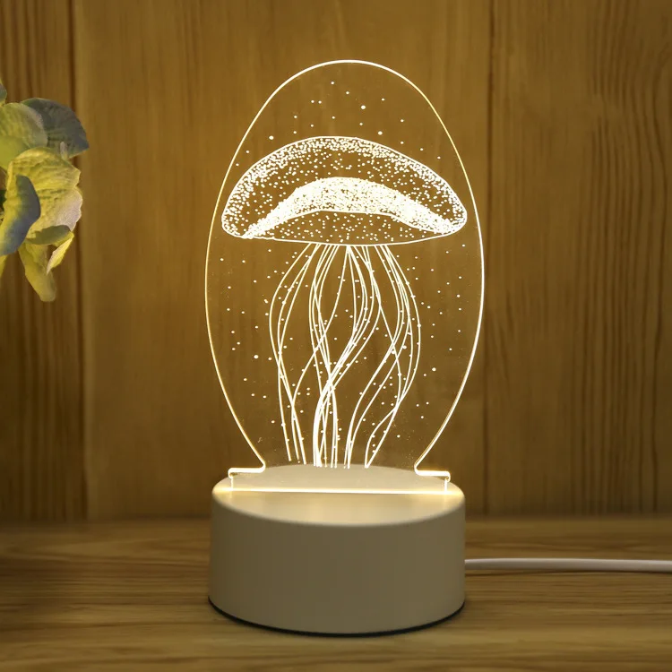 Custom Christmas Gift Motif 3D Color Printing Design Acrylic Material Board LED Night Light with Wooden Base