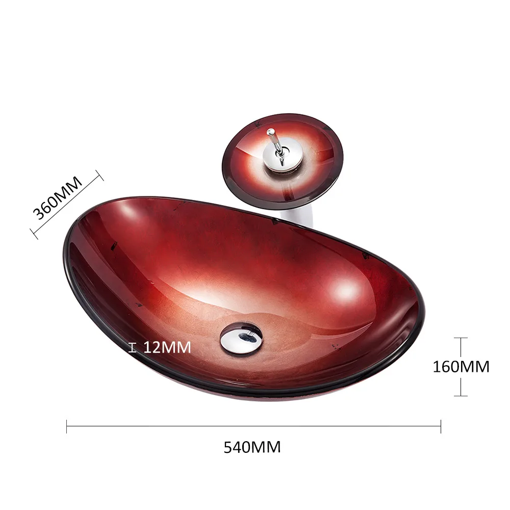 Foshan Supplier Cheap Sanitary Ware Glass Counter top Red Boat Oval Shape Washbasin