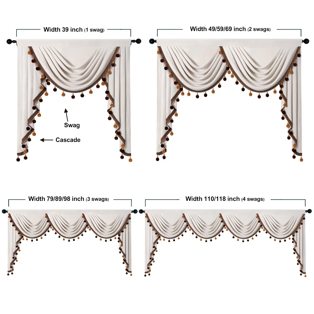 Modern Cream Velvet Curtain Valance Set Living Room Chinese Blackout Cortina Waterfall Pelmet for Home Ready Made