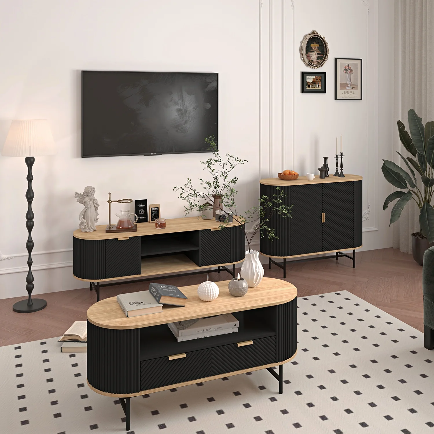 Custom luxury black kitchen dining living room cupboard metal leg wood buffet sideboard cabinet with 2 door