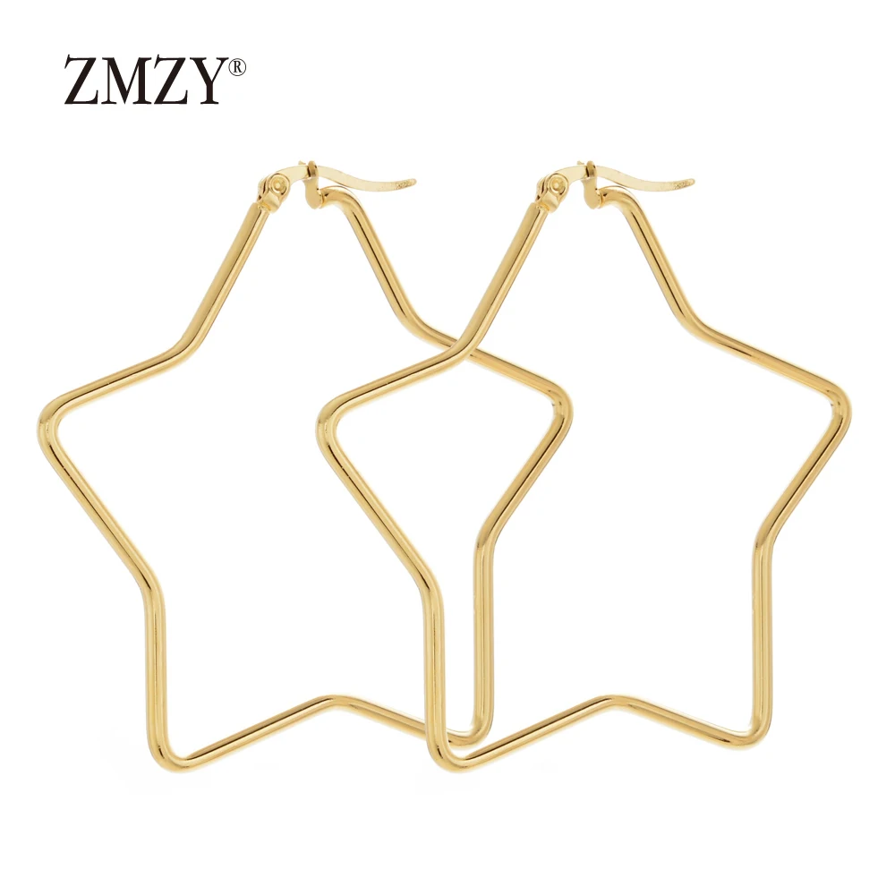 ZMZY Fashion Simple Big Drop Statement Stainless Steel Hexagonal Geometry Female Gold Hoop Earrings for Women Jewelry