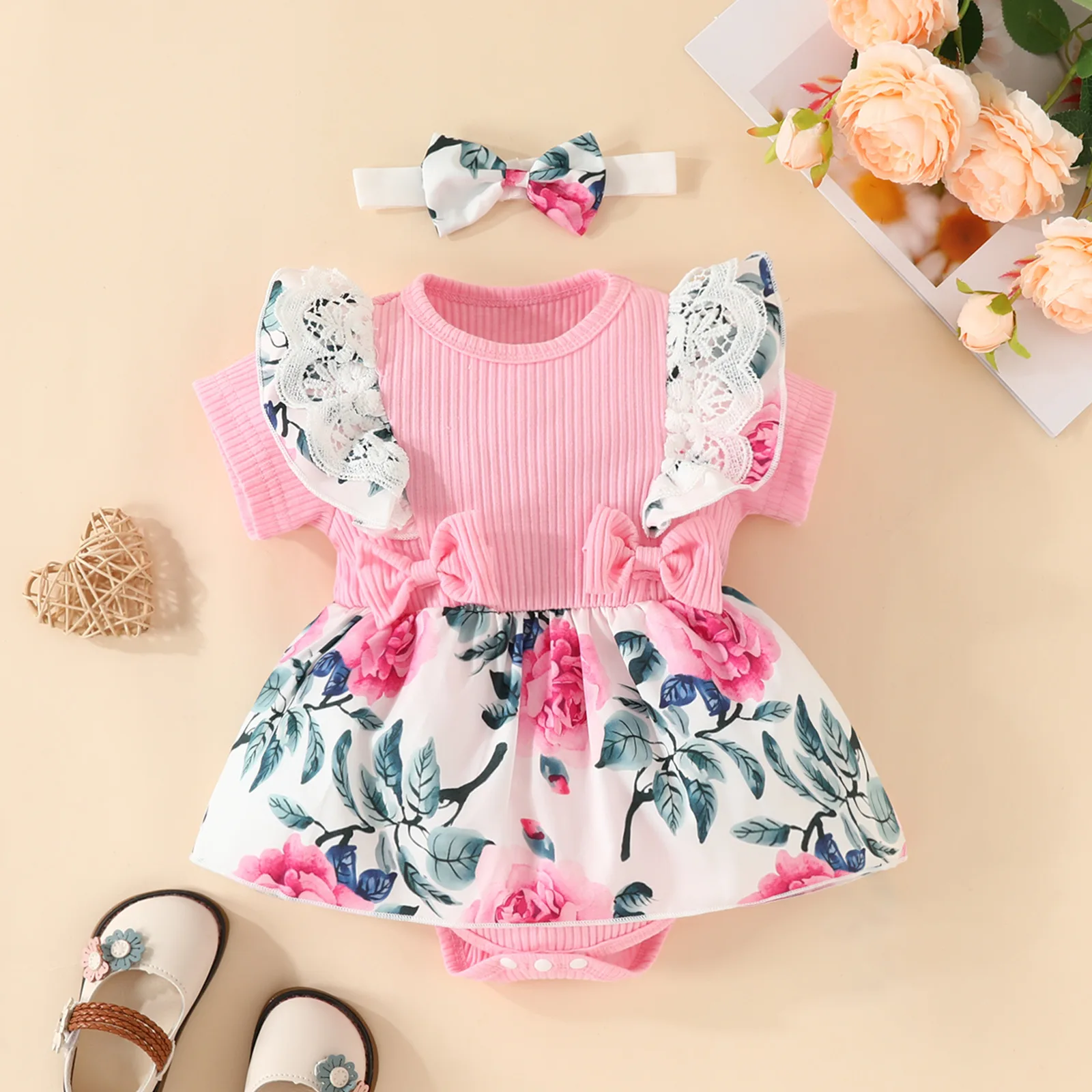 Wholesale baby outfits for 3-18 months floral design toddler girls dresses 2 pcs set newborn baby clothes