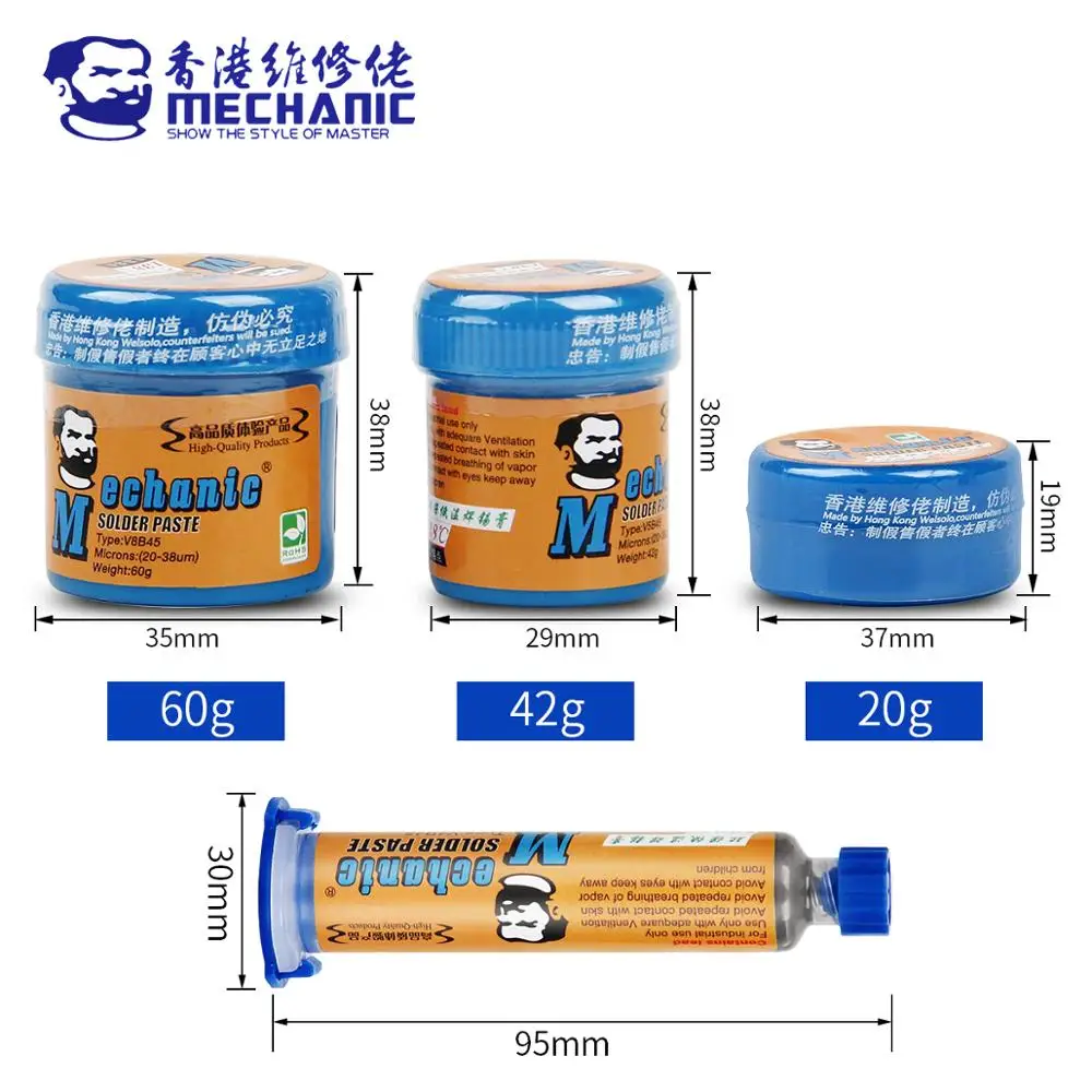 MECHANIC 138 Lead-Free Solder Tin Paste Low Temperature Melting Point Soldering Flux Welding Cream Sn42/Bi58 PCB BGA Repair Kit