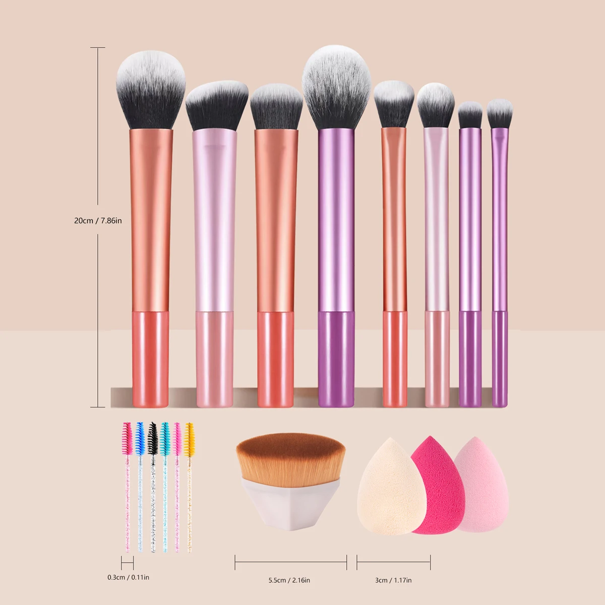 hot sale Beauty and personal accessories makeup brush set with cosmetics bag professional 8pcs makeup brushes with makeup sponge