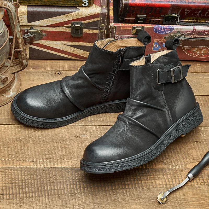 Wholesale  High Quality Genuine Leather Boots Men Office Business Boots ZIP Male Winter Boots Rubber