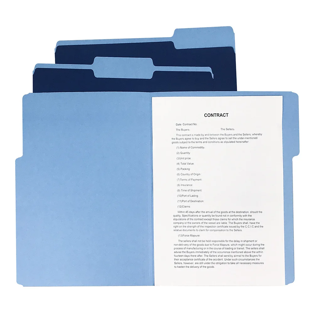 Two-Tone Color File Folders Letter Size Assorted Colors 1/3 Cut 100 per box