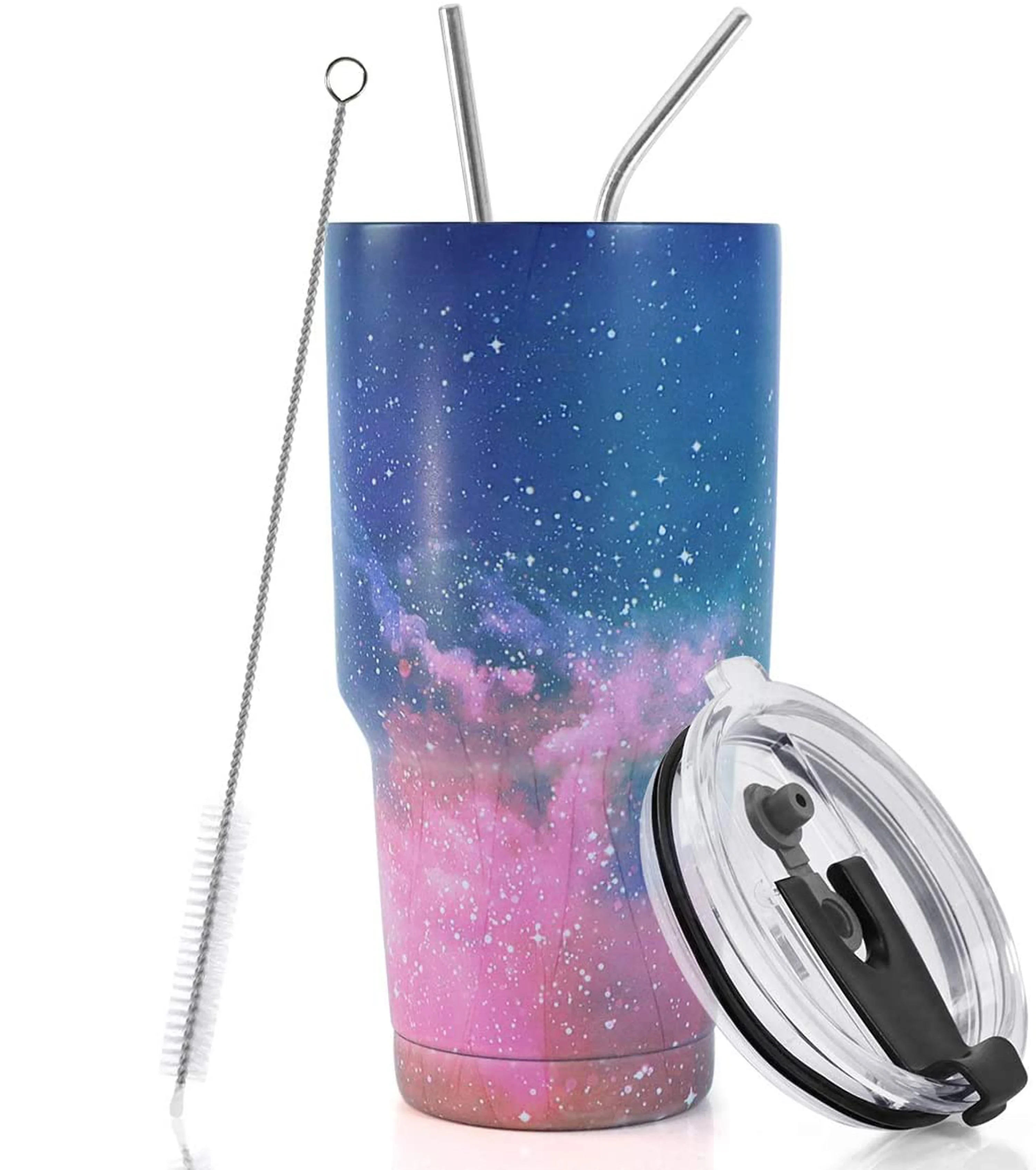 30oz Tumbler Double Wall Stainless Steel thermos Vacuum Insulated water bottle car mug with Metal Straw and Brush