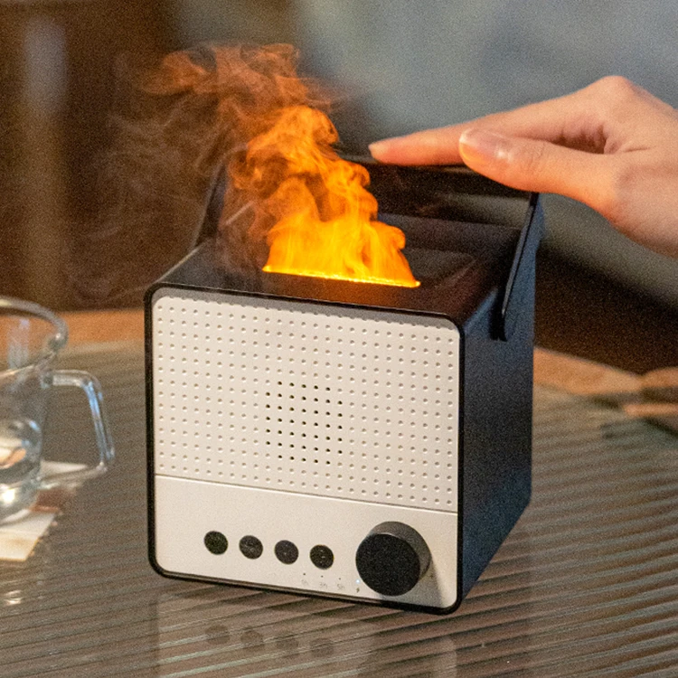 Wireless Portable Flame Aroma Diffuser Essential Oil Air Humidifier White Noise Player Machine Sleep Aid BT Speaker