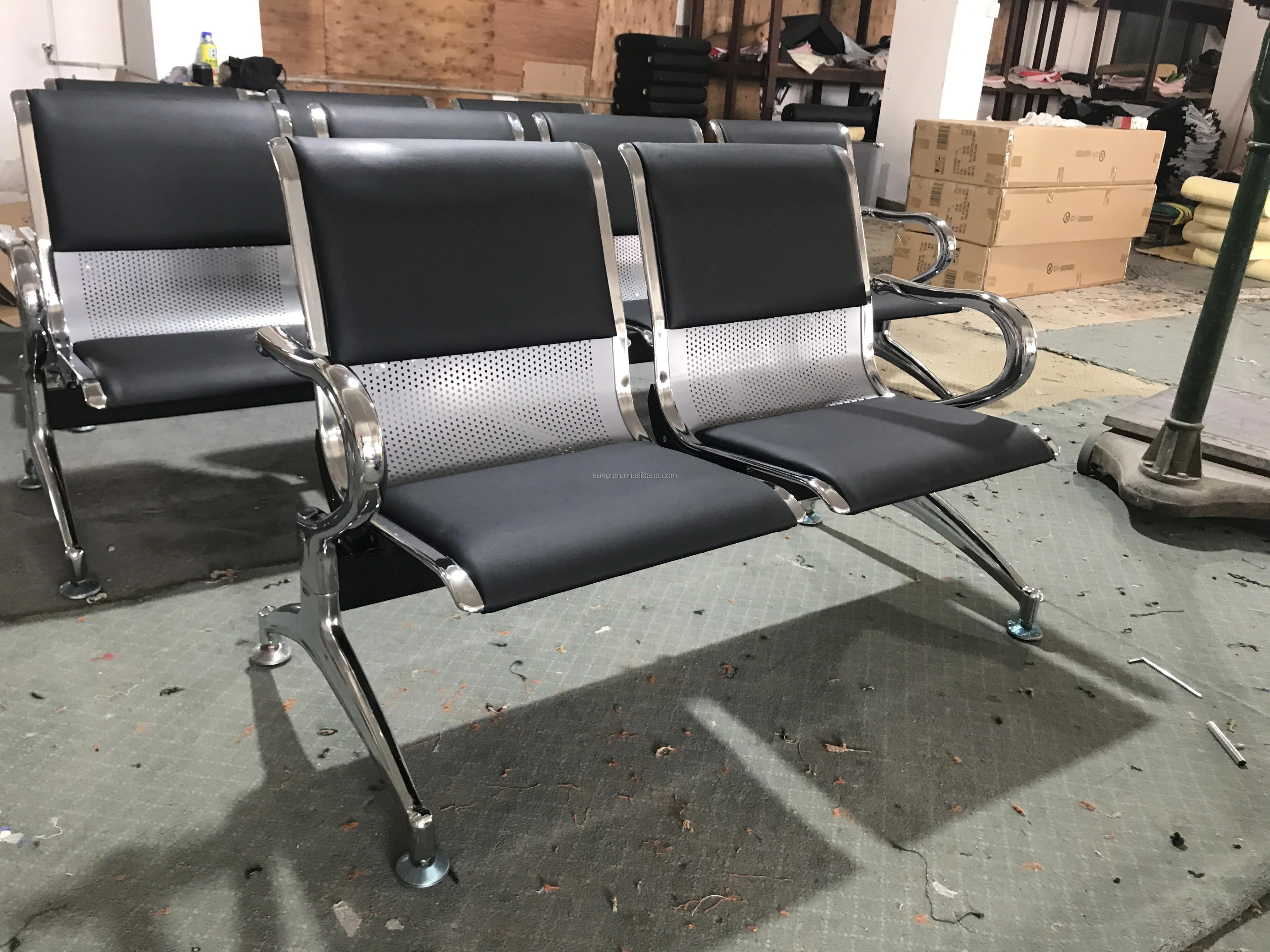 3-seater reception benches waiting area furniture PU hospital waiting chair