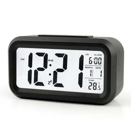 HOT  sale  Digital Alarm Clock   LCD Display Snooze Electronic Clock  Sensor Nightlight Office Table Clock