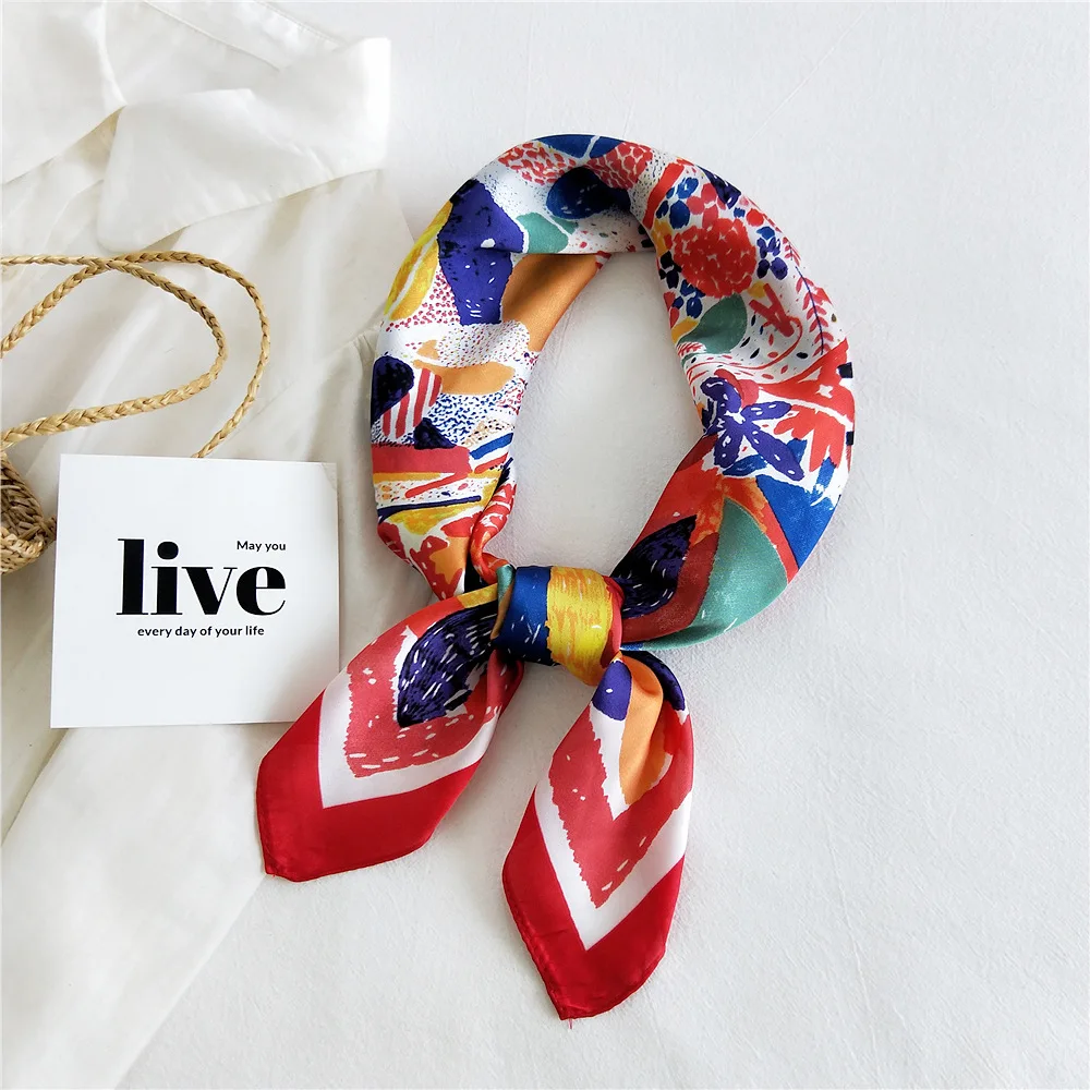 Custom LOGO Luxury Brand Design Hijab Bandana Colorful Digital Printing 100% Silk Scarf Satin Silk Scarf for Women