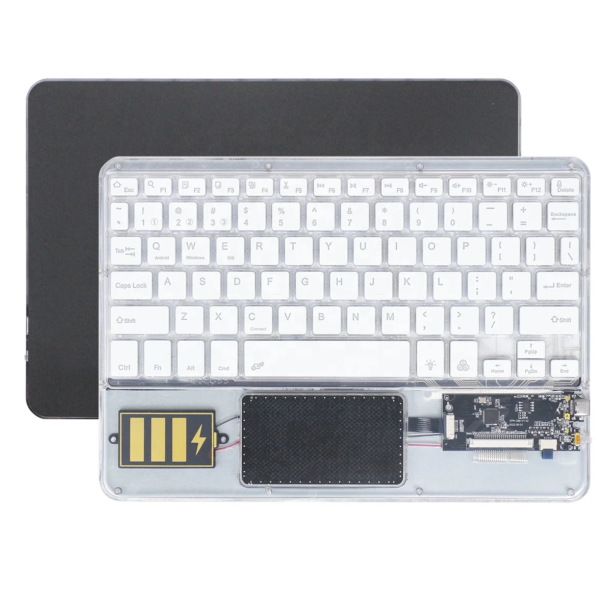 Factory OEM Wireless Keyboard Round Key Transparent Retro Keyboard with Trackpad and 7 RGB Backlit for iPad Phones Tablet Laptop