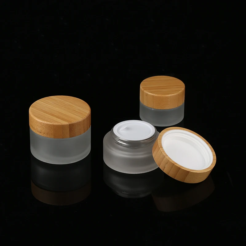 15g 30g 50g Eco Friendly Bamboo Cream Containers Face Cream Jars Frosted Glass Cream Jar With Bamboo Child Proof Lid