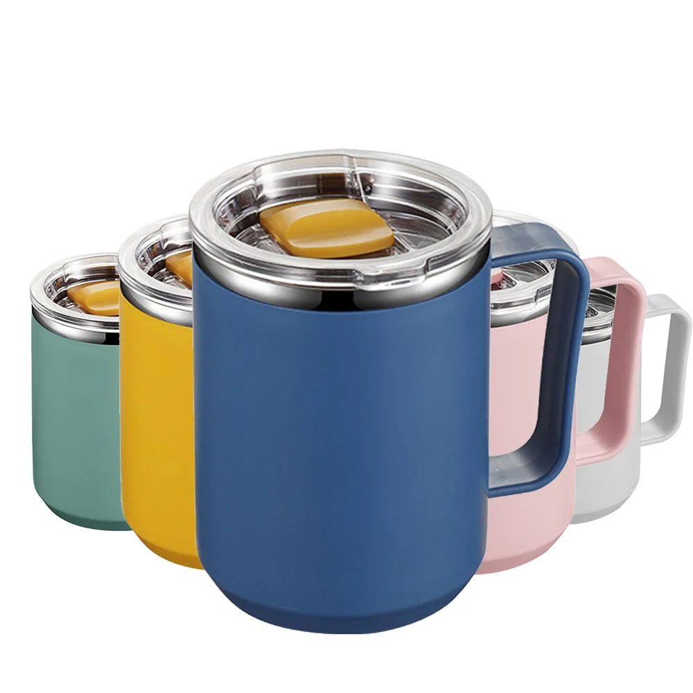 Wholesale Outside Plastic Inside Stainless Steel Leakproof Coffee Mugs Portable Insulated Drinking Water Taza With Handle Lid