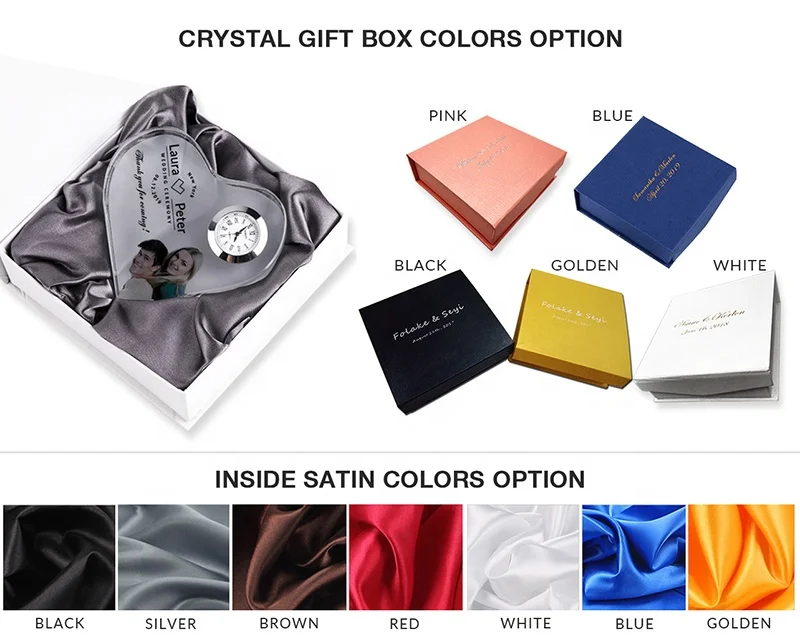 Wedding Favors Gifts Crystal Heart Shape Clock Custom Logo Crystal Table Clock Wedding Souvenirs For Guests