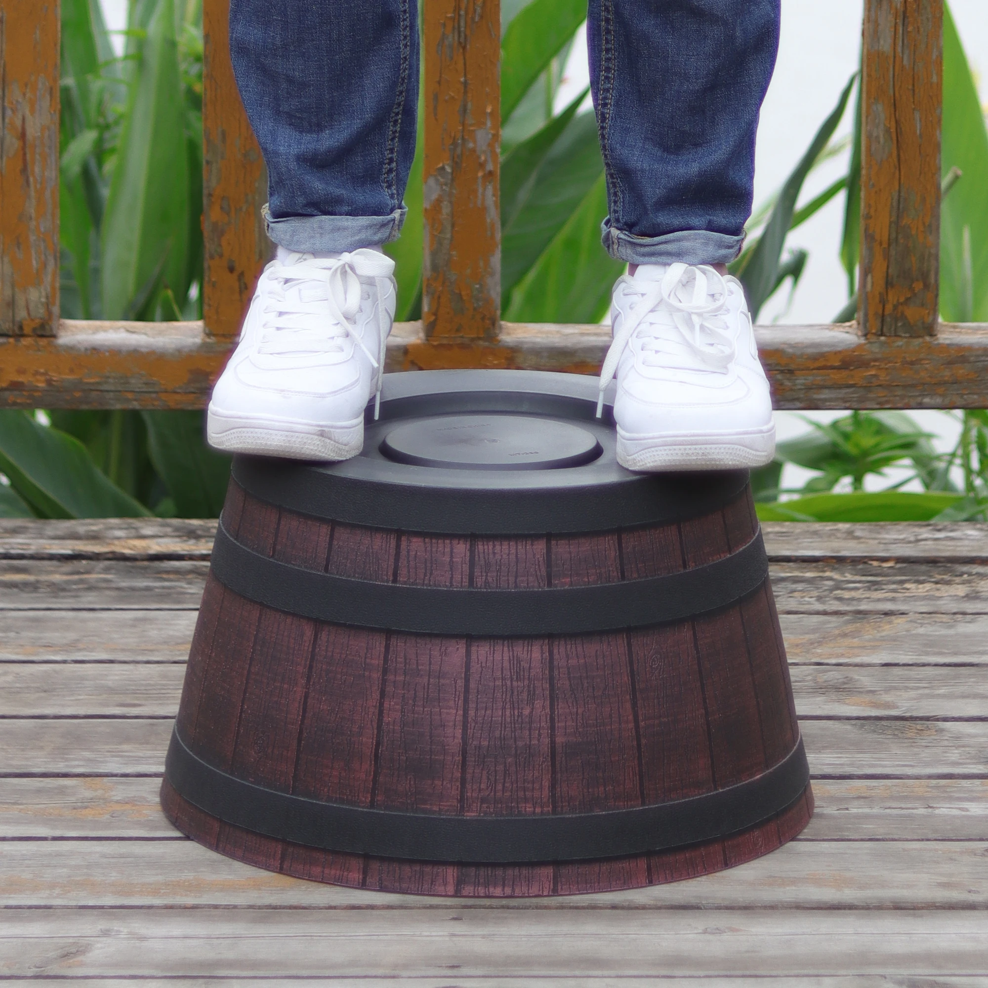 Durable Plastic Wood-Look Barrel Planters 12/15/20 Inch Resin Flower Pots for Garden Factory Wholesale-Orchid Cactus