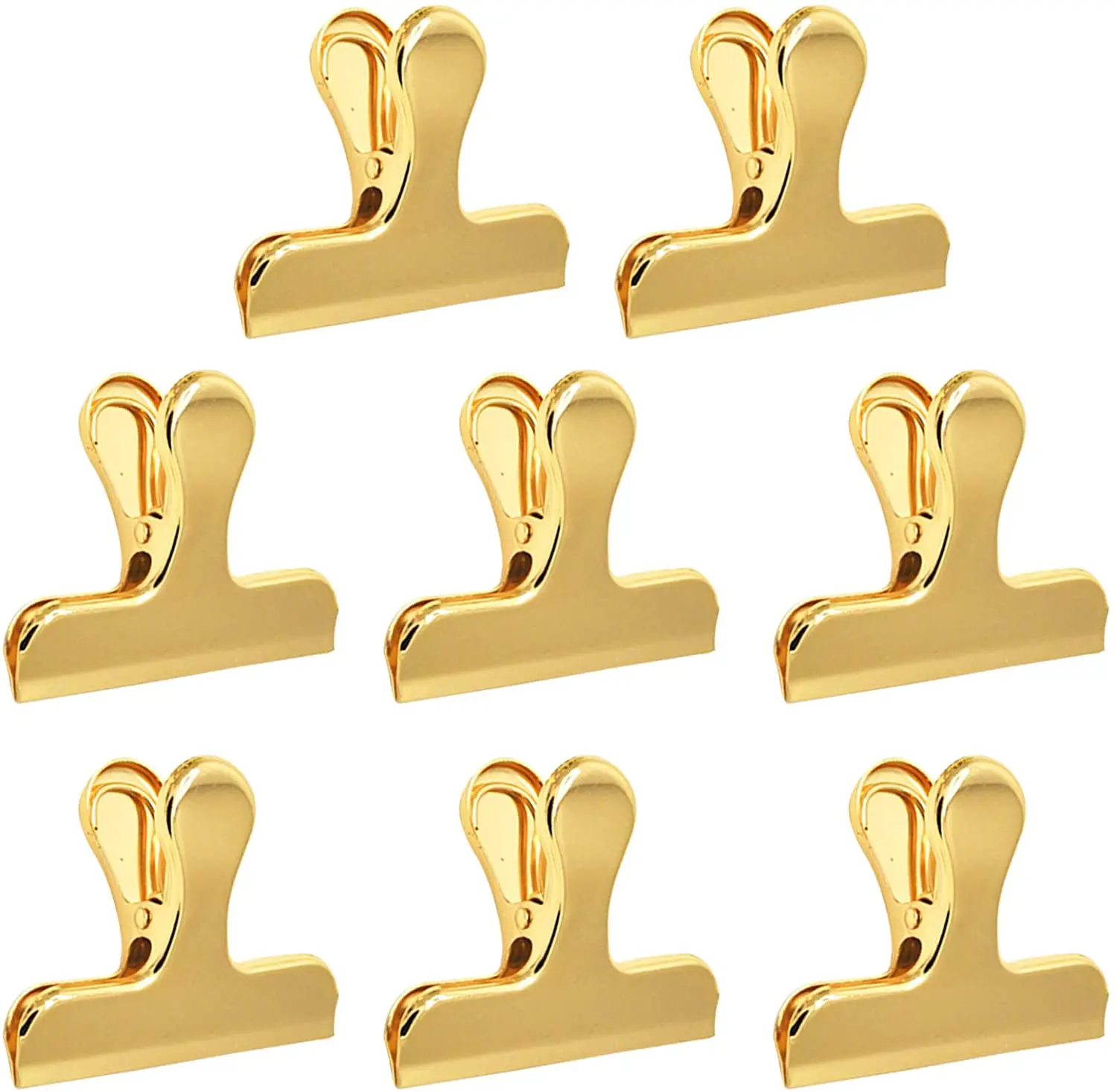 Set of 8 Heavy Duty Stainless Steel Bag Clips,3 x 2.4 Inch Durable Paper Seal Grip for Food Bread Bags, Kitchen Home Usage- Gold
