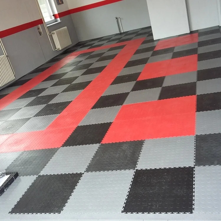 6mm Coin/Raised Disk Interlocking PVC Plastic Repair Workshop Floor Tiles Vinyl Car Parking Garage Flooring