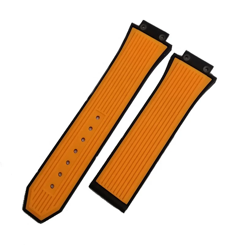 Wholesale sport stripe silicone watch band orange blue brown red white 26mm rubber watch strap for Hublot watch