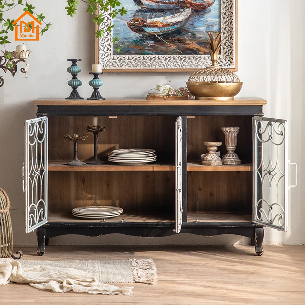 Nordic Retro Black Wooden Decorative Traditional Display Cabinet Home Furniture Latest Modern Designs Living Room Cabinets