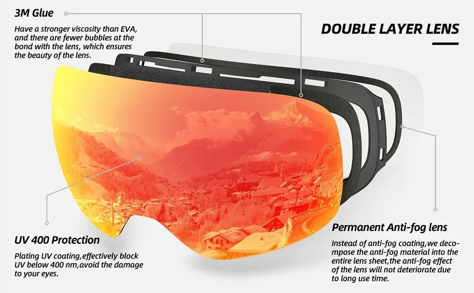 Julong Factory Cheap Ski Goggles Double Lens Snow Goggles Custom Logo Snowboard Goggles