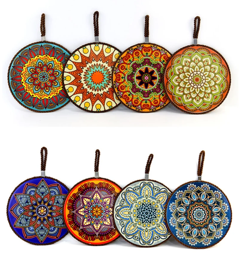 European 17CM Heat Transfer Printed Ceramic Meal cork Coaster Heat Protection Pot mat for Table Use