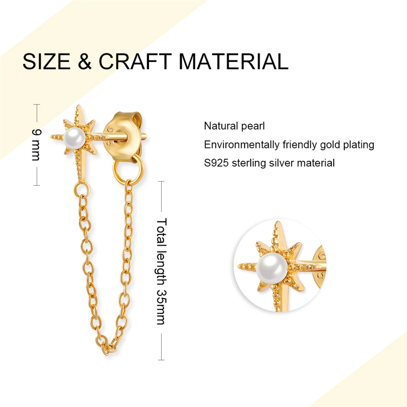  CANNER High Quality S925 Silver Star Pearl Tassel Earrings Zircon Earring For Women