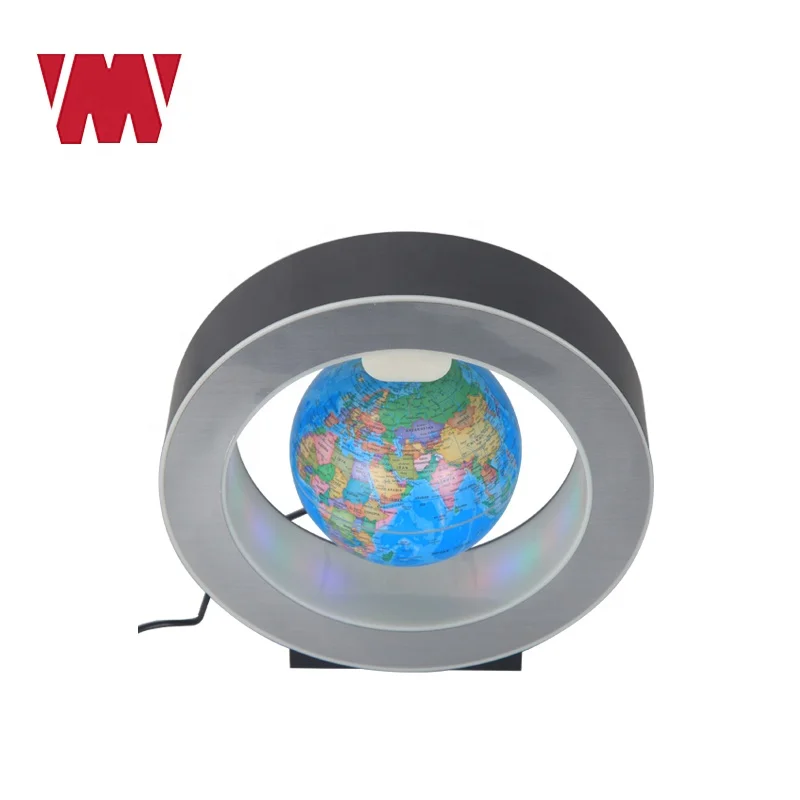 
High quality desktop decoration D.10.6cm magnet floating world globe plastic political map ball round LED circle shape base 
