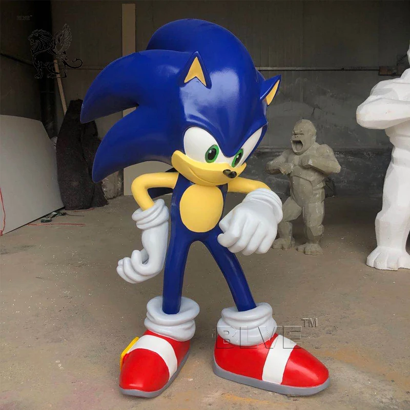 Современная полимерная художественная мультяшная экшн-фигурка из фильма синяя статуя Ежика из стекловолокна полноразмерная звуковая скульптура