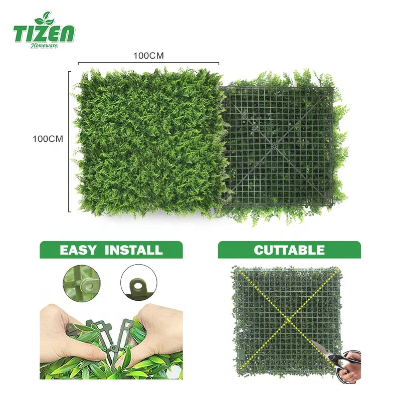 Tizen High quality plastic garden decor boxwood panel topiary hedge green artificial plant grass wall