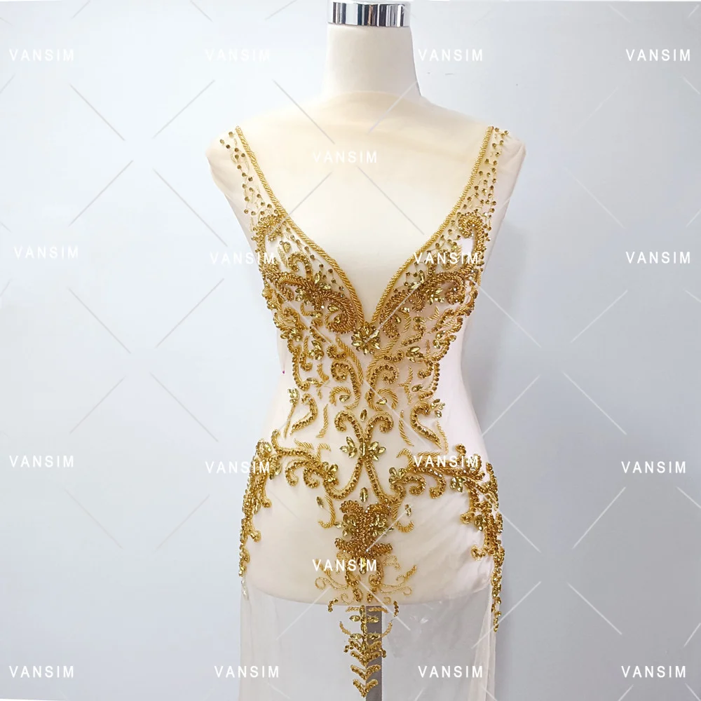 Wholesale rhinestone flower bodice applique crystal panel fringe shoulder chest body patch wedding bridal dress decoration