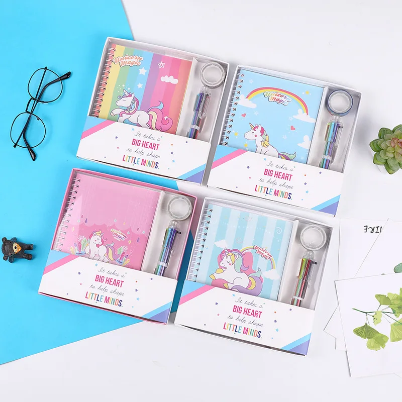 Wholesale school cute stationary girls gift student pink notebook ballpen stationery set with box