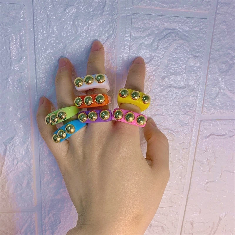 JUHU 2021 Instagram модное акриловое кольцо для женщин простое поп-арт красочное кольцо из смолы ювелирные изделия оптом смолы акриловые поп-кольца