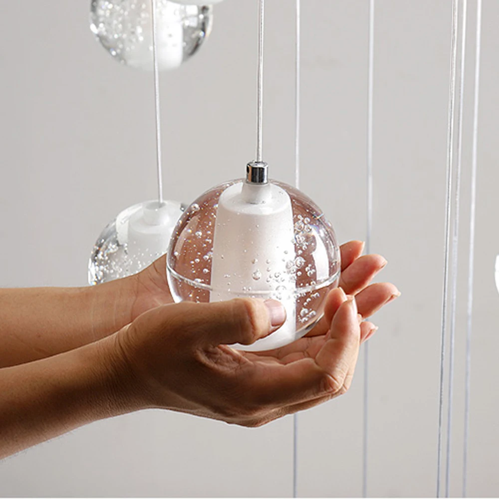 hotel villa modern simple design staircase light chandelier led bubble glass ball staircase light