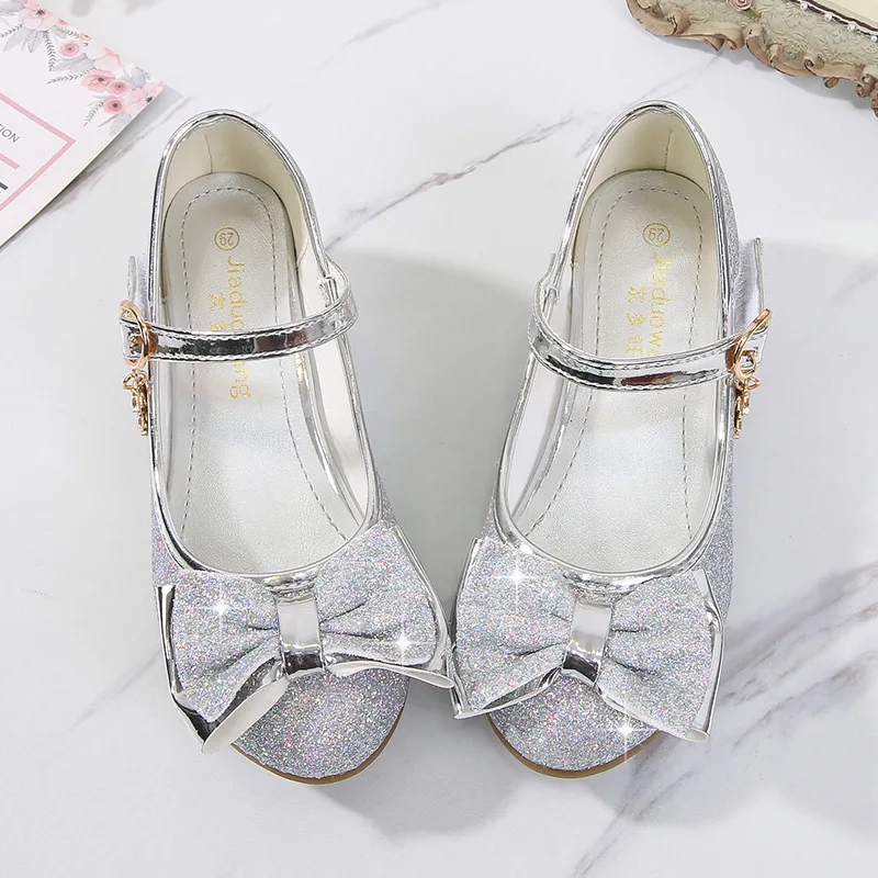 2021 Girls Princess Shoes Butterfly Knot High-Heel Shiny Princess Crystal Shoe Performance Party Shoes Birthday Present