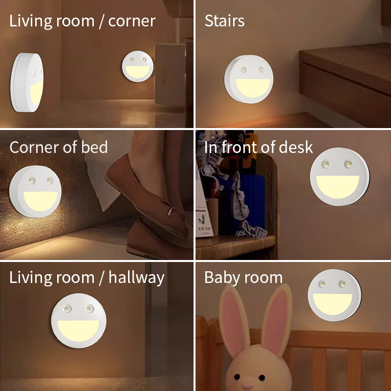 Magnetic PIR Motion Sensor and Dusk to Dawn Sensor LED cute smile Night Light Bedroom Bathroom Baby Nursery Toilet wall light