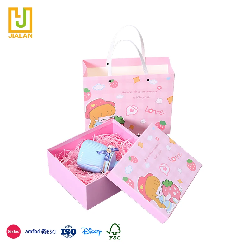 Direct Factory Price Blue pink cartoon pattern design with the same tote bag baby gift box set newborn