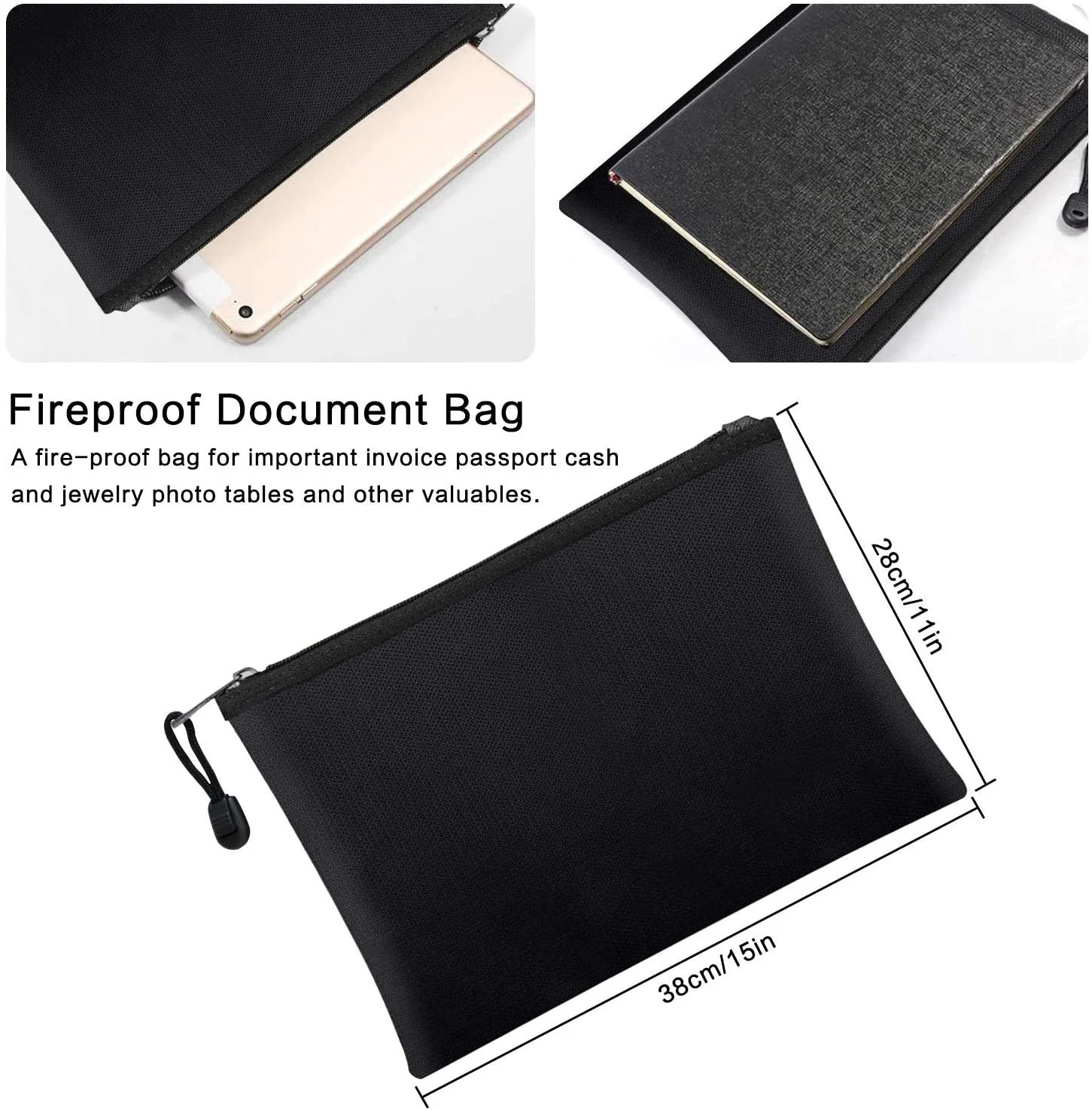 Wholesale Custom Waterproof and Fireproof Money Bag,Fireproof Safe Storage Pouch Fireproof Document Bags 2 Packs with Zipper