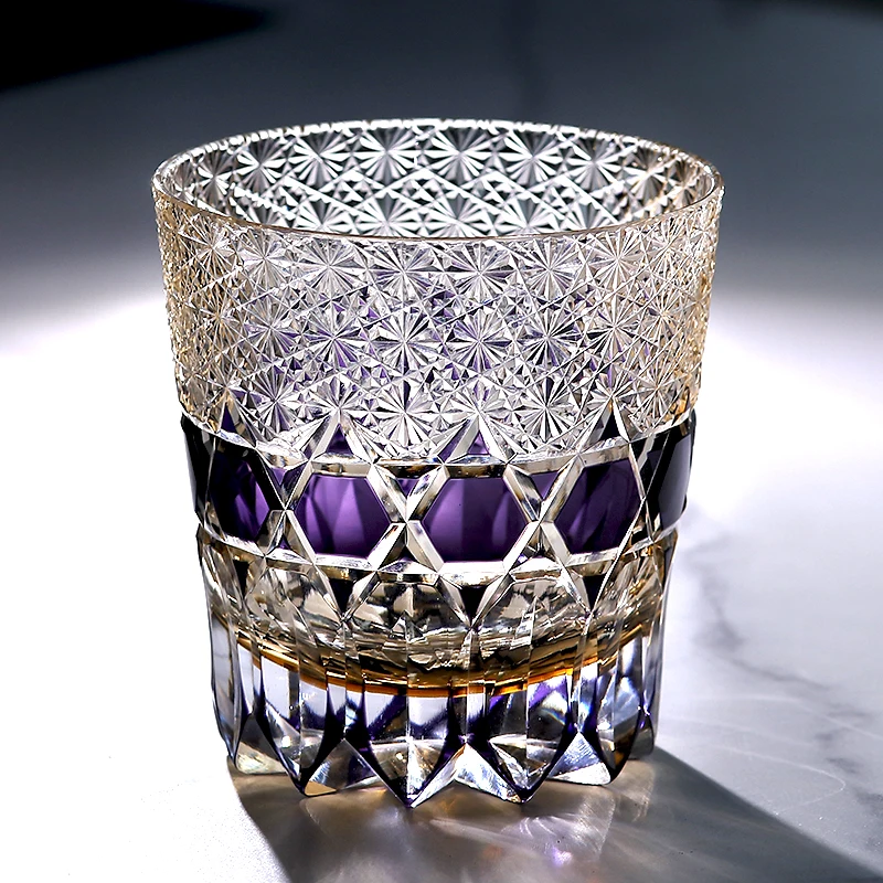 Japanese Edo Kiriko Whisky Cup Purple Glass Morden Luxury 11oz perfect for Party and wedding with gift box