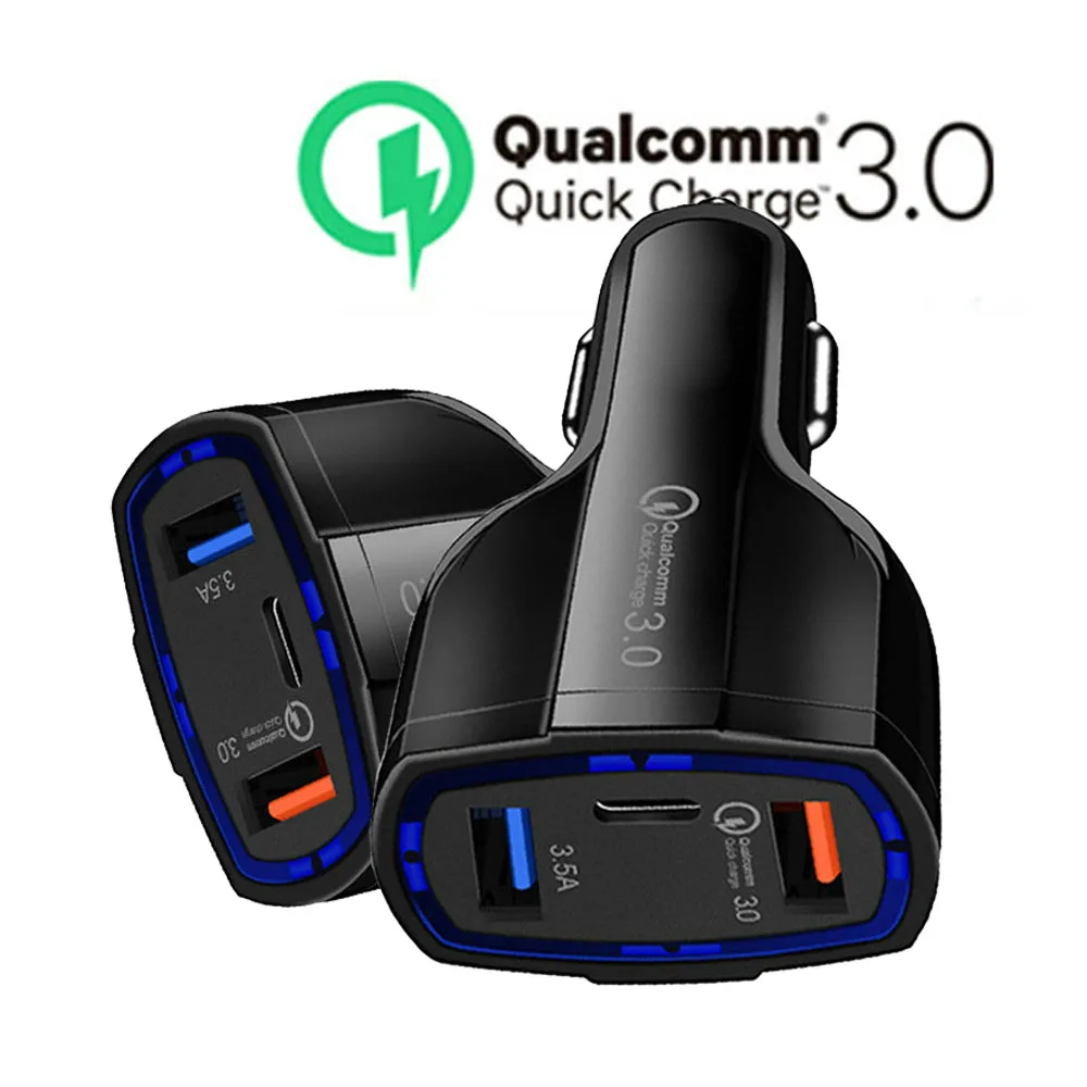 35w 7a 3 Ports 3 in 1 Mobile Phone LED PD Car Charger Type C And Dual Usb Fast Car Charger USB C Qc3.0 Quick Car Charger Adapter