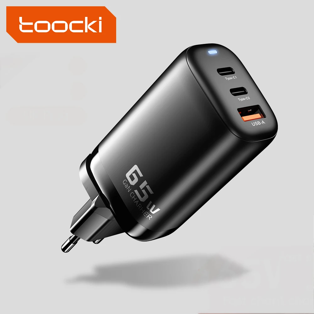 Toocki 65W gallium nltride travel charger the charger input  100-240V-50/60HZ 1.6A MAX