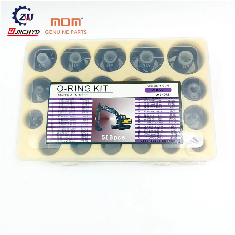 Hot sale excavator parts 588pcs rubber Gasket oring sealing rubber ring kit for VOLVO