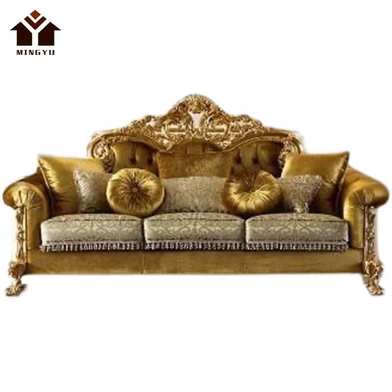 Hampton Style Gold Antique Sofas Handmade Royal Decor Home Furniture Set Victorian Villa Couch With Cushion Long Service Life