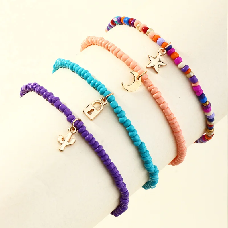  Bohemia Jewelry Colorful Women Anklet Beaded Anklets Lock And Key